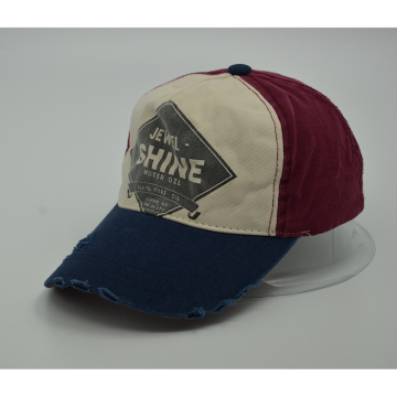 Printed 5 panels baseball cap with leather strap