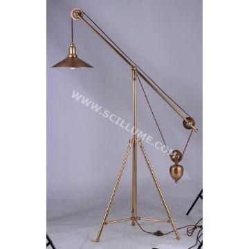 202301 1 light Pulley Tripod Brass Floor Lamp