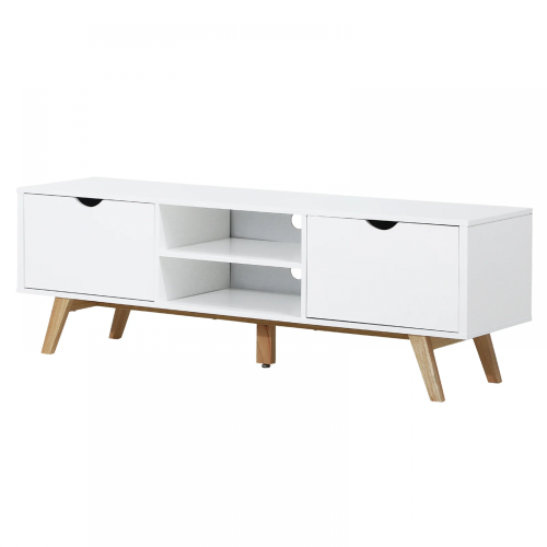 Wood White TV Stand Storage Cabinet