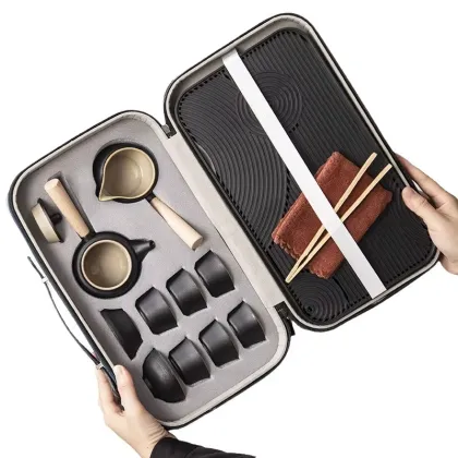 Portable Factory Supply Rough Pottery Tea Set with Tray - Outdoor Gift Set