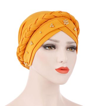 2025 Donne di tacchino perde di perle del cappello in treccia per turbante perle