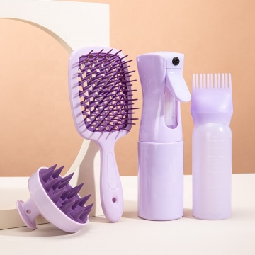 Bottiglia di olio pettine cavo con set di massaggio a pennello a silicone pulito
