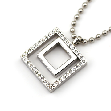 Square 316L stainless steel necklace with crystal