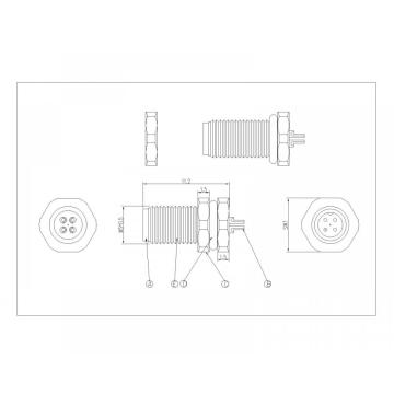 M5 2-4P Side Plug Wire Wire, Kunci Depan