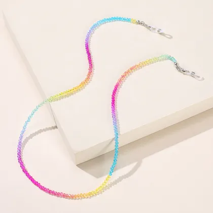 Handmade Clear Beaded Sunglasses and Necklace Set with Dual Purpose Extended Chain, Anti Slip Rainbow Crystal Glasses Chain