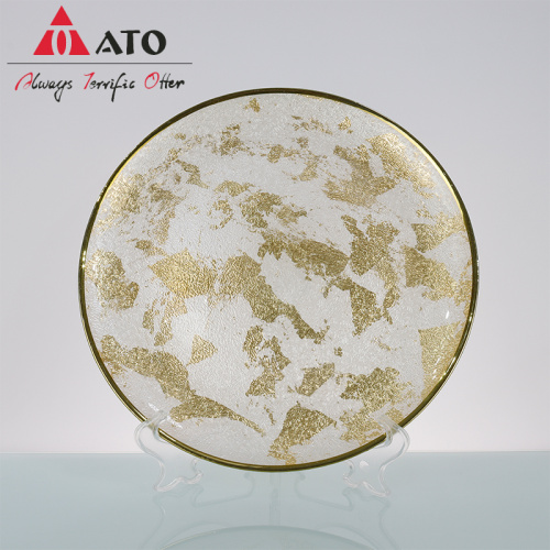 Placa de jantar de carregador de vidro de aro de ouro elegante