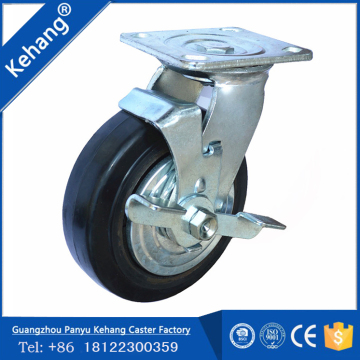 swivel caster wheels,150mm black rubber wheel,swivel cast iron caster with brake