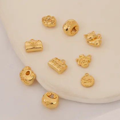 18K Gold Plated Brass Chinese Style Kitten Charms for Jewelry Making - Good Luck New Year Charms