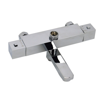 Wall-Mounted Pure Brass Chrome Square Thermostatic Faucet for Bathroom Shower