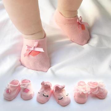 Baby Socks Newborn Cotton Non-Slip Girls Room Socks Shoes Three-dimensional Cartoon Bow Lace Foot Socks