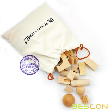 Bescon Dice Bloques de construcción de madera originales de madera 52 piezas con bolsa de transporte de lienzo, juguete de iluminación educativa para niños