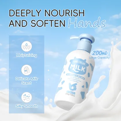 LAIKOU Milk Hand Cream 200g - Moisturizing Whitening Hand Care Cream with Hyaluronic Acid