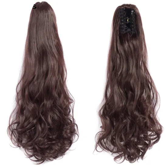 Wholesale Grey Curl Natural Wave Claw-Clip Drawstring Ponytail Extension Hairpiece Synthetic Hair Ponytails For Women Girl