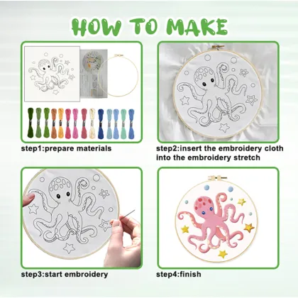 Crewel Embroidery Art Kit: Beginner Friendly DIY Cross Stitch Kit for Kids - Rainbow Embroidery Kits