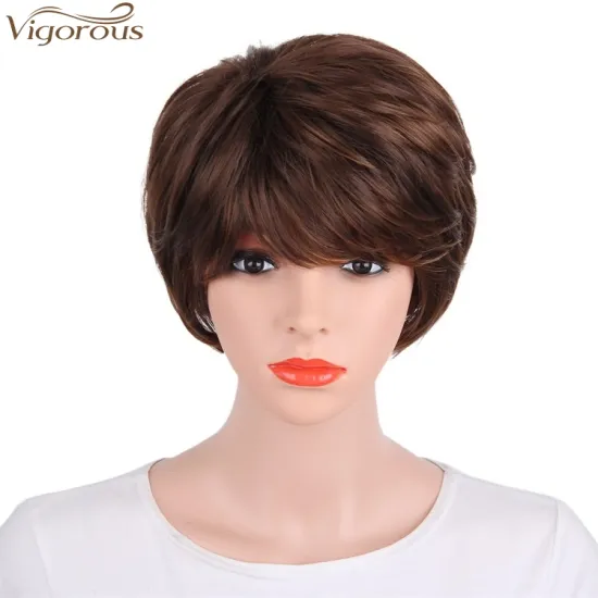 Vigorous Short Pixie Cut Hair Synthetic Wigs for Women Heat Resistant Hairpieces Daily Fashion Wigs for European American Women