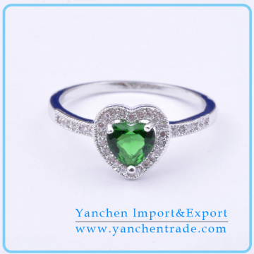 New Arrival Four Colour Stone Jewelry Heart Shape Diamond Ring with Micro Paved