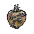 Unaktie Heart Antique Silver Dragon Gemstone Pendant (32x42mm) for DIY Making Jewelry