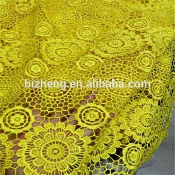 yellow polyester embroidery cord lace fabric