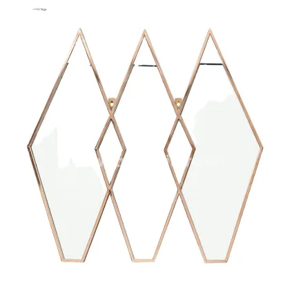 Diamond Shape Golden Stainless Steel Frame Mirror for Home Decoration