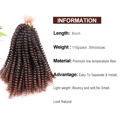 Synthetic spring afro twist 8 inches hair extension ombre nubian loc braid freestress pre twisted crochet spring twist