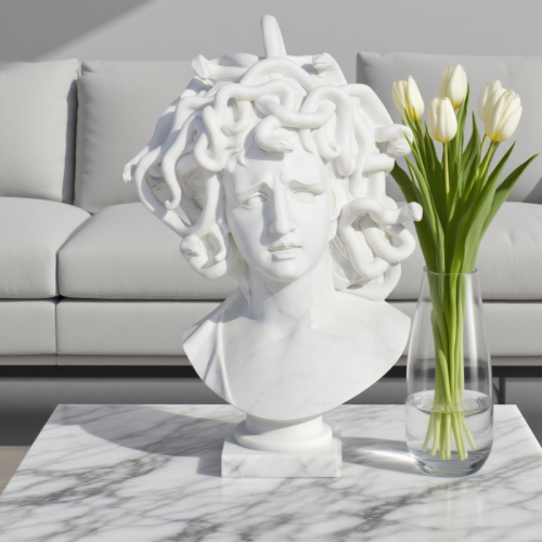 Sculptural White Marble Bust |Artisan Hair Detailing​