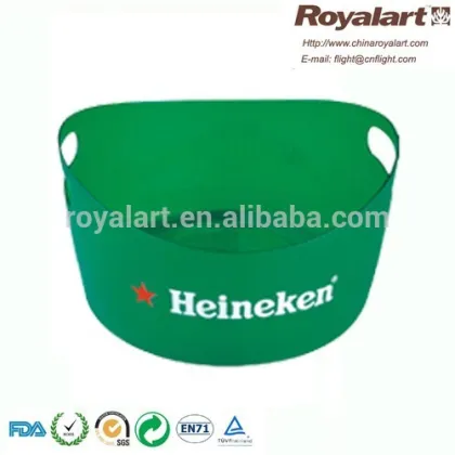 Green plastic ice beer bucket with handle hole, wine ice bucket