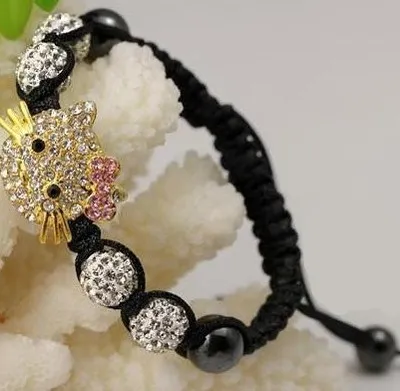 Cute Hello Kitty Charm Shamballa Beads Bracelet For Children