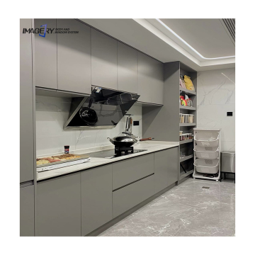 Nội thất nhà bếp theo phong cách hiện đại: tủ hạt gỗ tùy chỉnh được sản xuất tại Trung Quốc với hợp kim nhôm