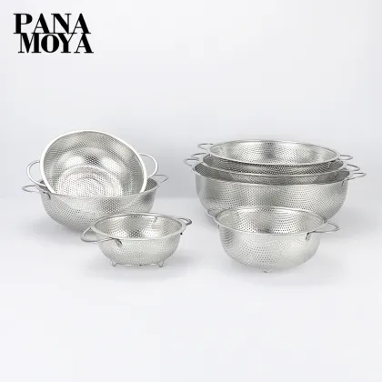 Stainless Steel Round Water Filter Fruit Vegetable Basket Rice Washing Sieve