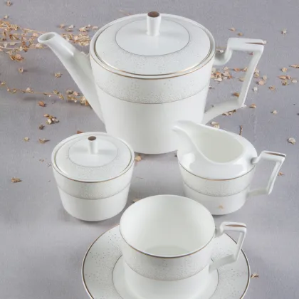 Royal Classic Ceramic Tea Set - Porcelain White with Gold Rim
