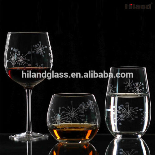 2016 new designed handmade etched wine glass
