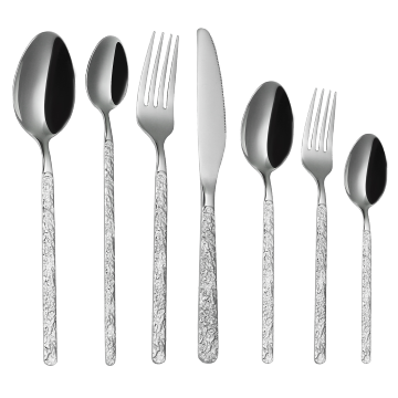 Silver Spoon Cutlery Set with Stone Pattern - Wholesale Hotel Dinner Spoon 201 Material Flatware