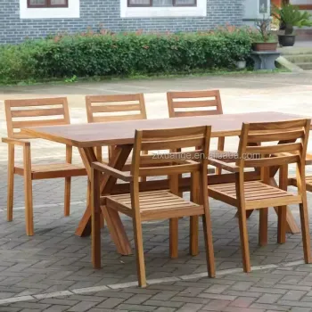 Modern Solid Wood Dining Table Set with 6 Chairs - Rectangular Indoor/Outdoor Furniture