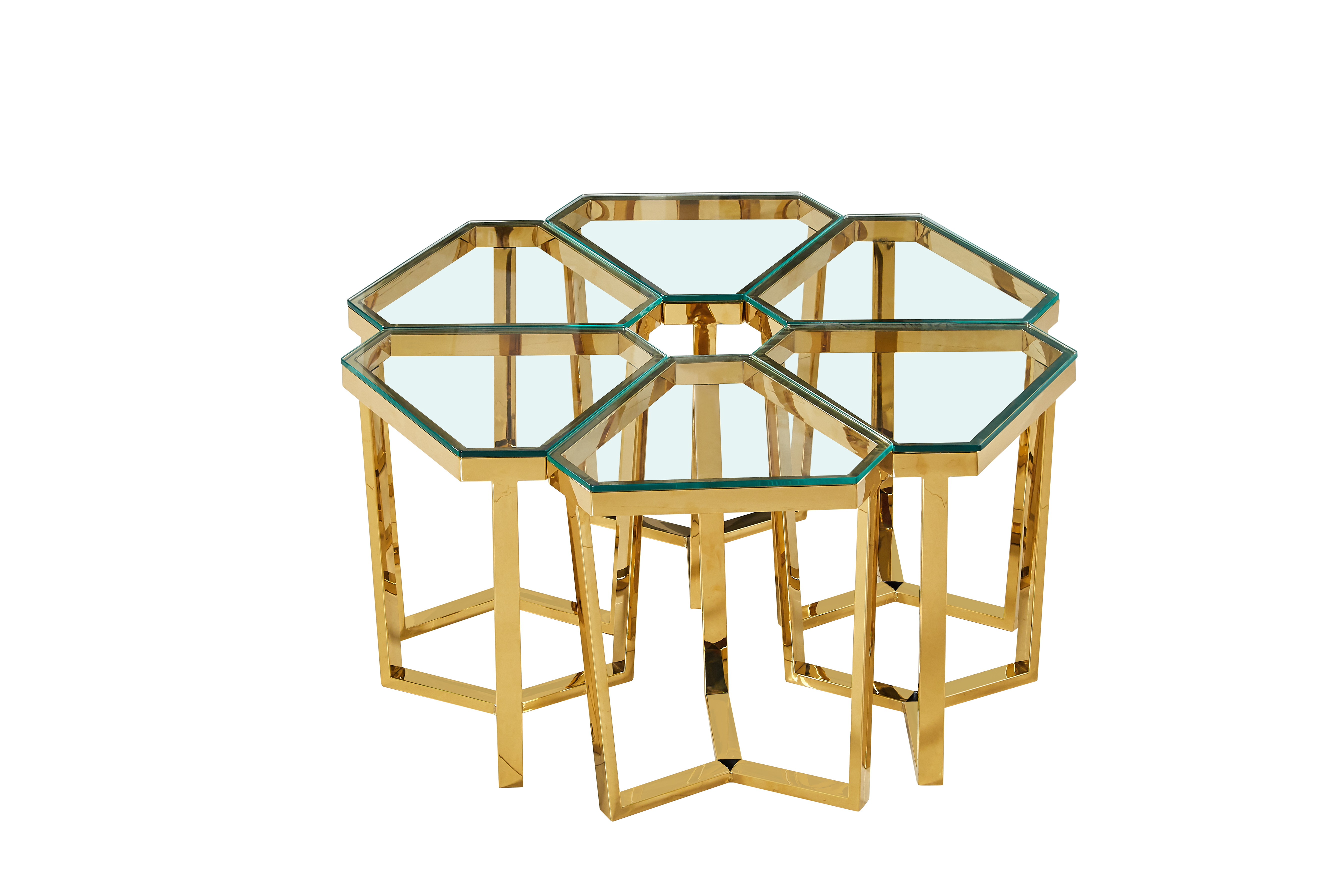 Mesas nido modulares hexagonales de vidrio (juego de 6)