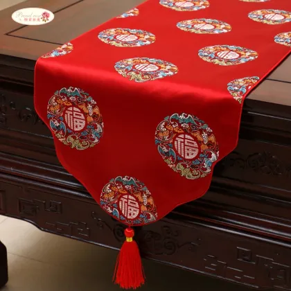 Proud Rose Chinese Satin Table Runner Tafelloper Tablecloth Table Flag with Tassels Home Decor Table Cloth Custom