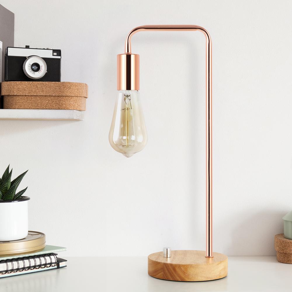 Wooden Base Rose Gold Lamp