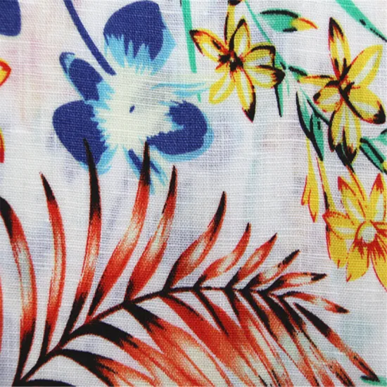 Pure linen printed fabric with pastoral plant pattern