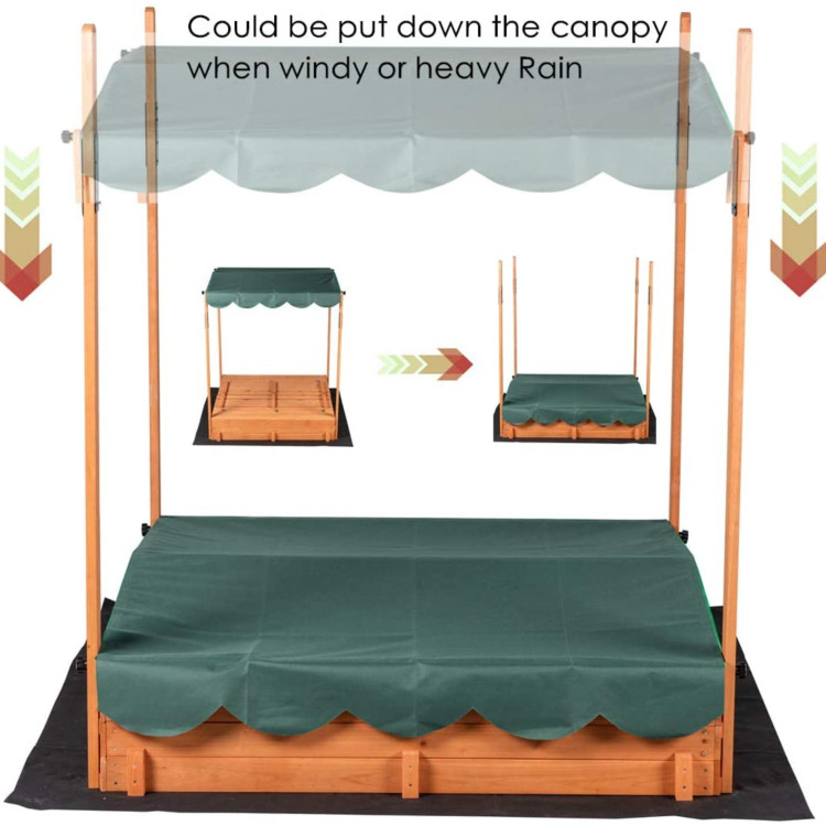 Wooden Kids Sandbox Convertible Canopy Covered Sandbox