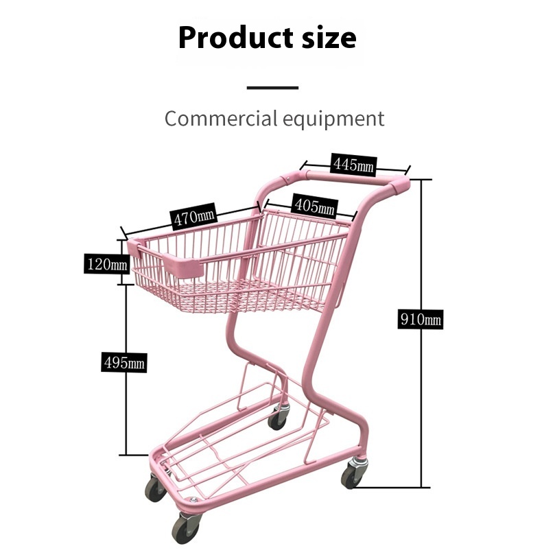 F7 Double-Layer Supermarket Basket Shopping Cart Japanese-Style KTV Drink Cart in Pink and Red Portable Platform Structure