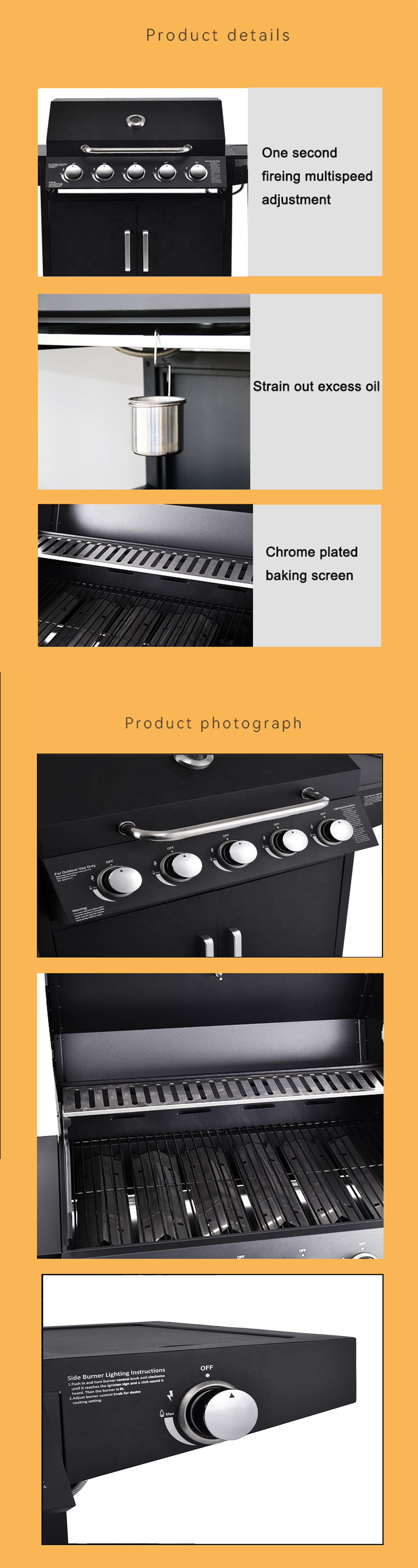 Hot Sale 5 Burner BBQ Propane Gas Grill