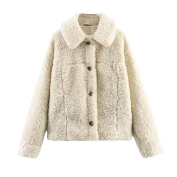 2024 Women's Casual Sweet Loose Fleece Jacket with Thickened Fleece and Lapel