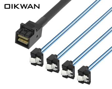HD Mini SAS SFF-8643 to 4-SATA 90 Degree Cable SAS to SATA Adapter