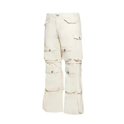 Custom Wide Leg Cargo Flared Denim Pants for Men High Quality Stacked Jeans