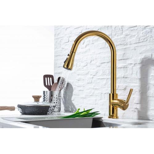 Luxury stainless-steel Pull Down Brushed gold Kitchen Faucet