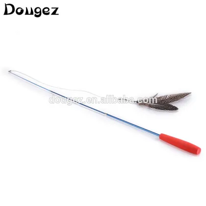Popular wholesale retractable cat teaser stick toys,feather wand cat toy,
