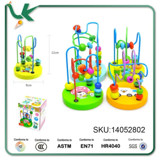 New Colorful Baby Children Wooden Toy Mini Around Beads Wire Maze Educational Game//Random