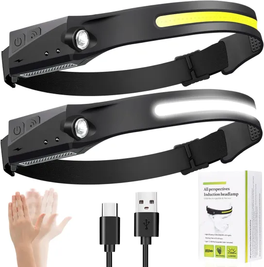 Motion Sensor Wide Beam Waterproof Silicone Headlamp with 5 Brightness Modes