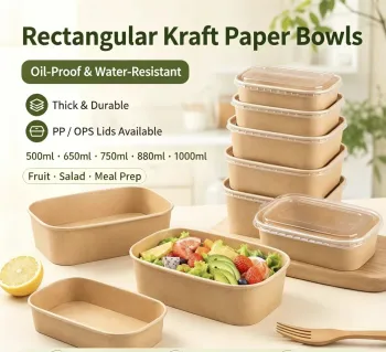 Rectangular Kraft Paper Bowl with Lid