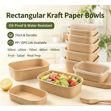 Mangkuk Kertas Kraft segi empat tepat dengan Penutup