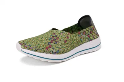 Women Green Lightweight And Airy Woven Elastic Slip-ons